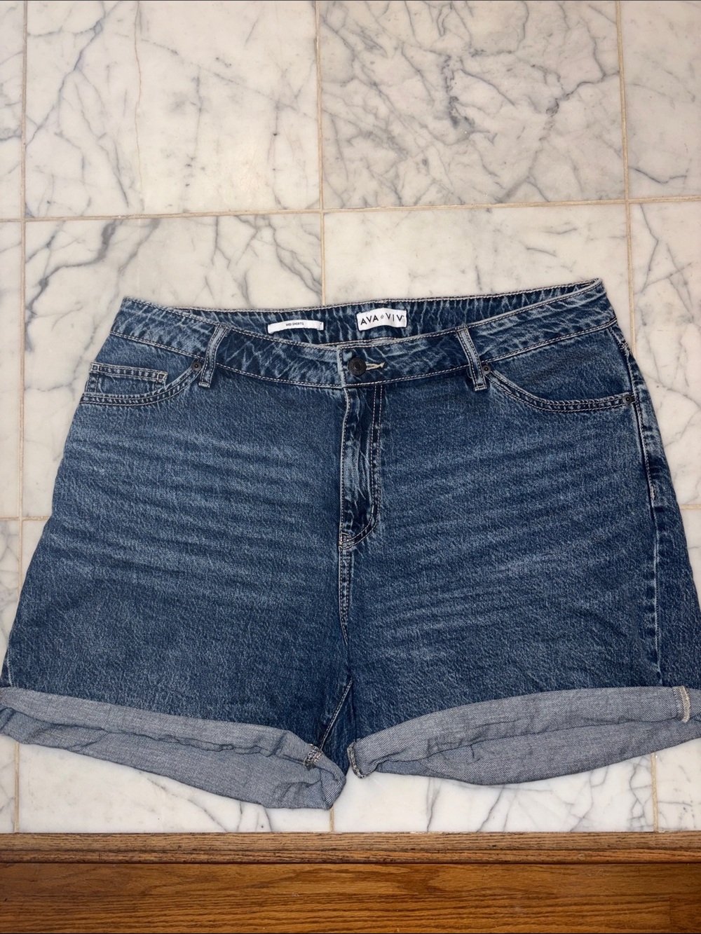 Ava & Viv Medium Blue Rolled Hem Denim Shorts